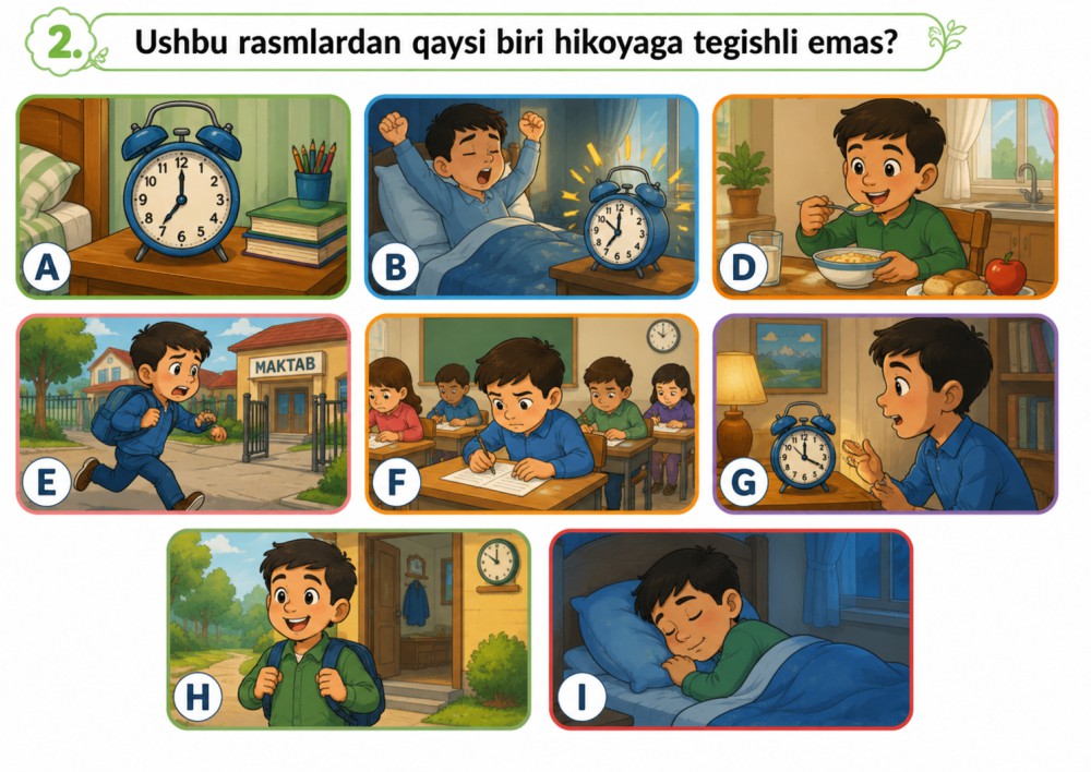 Dangasa soat — rasmli topshiriq